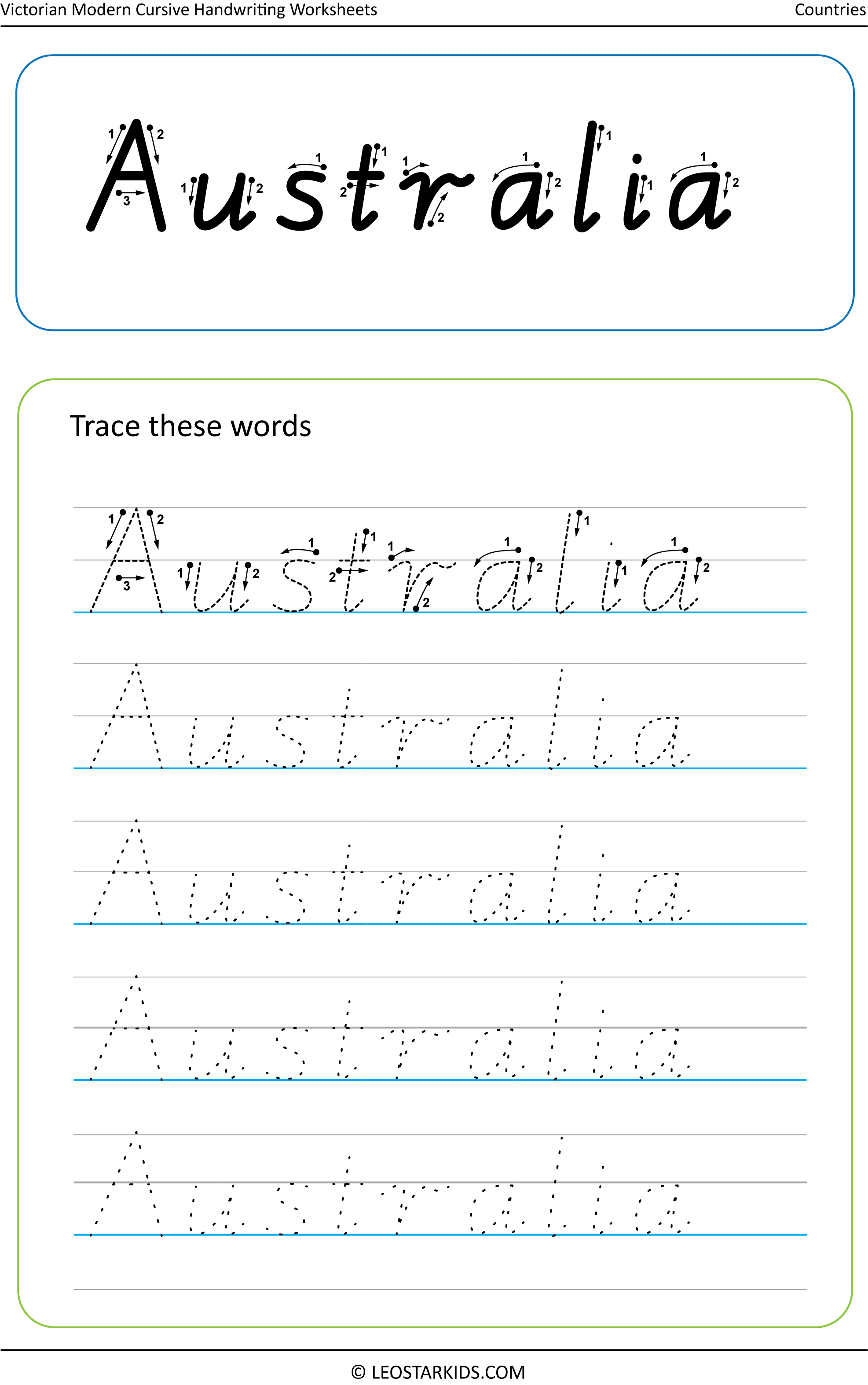 Australian Handwriting Worksheets Victorian Modern Cursive 
