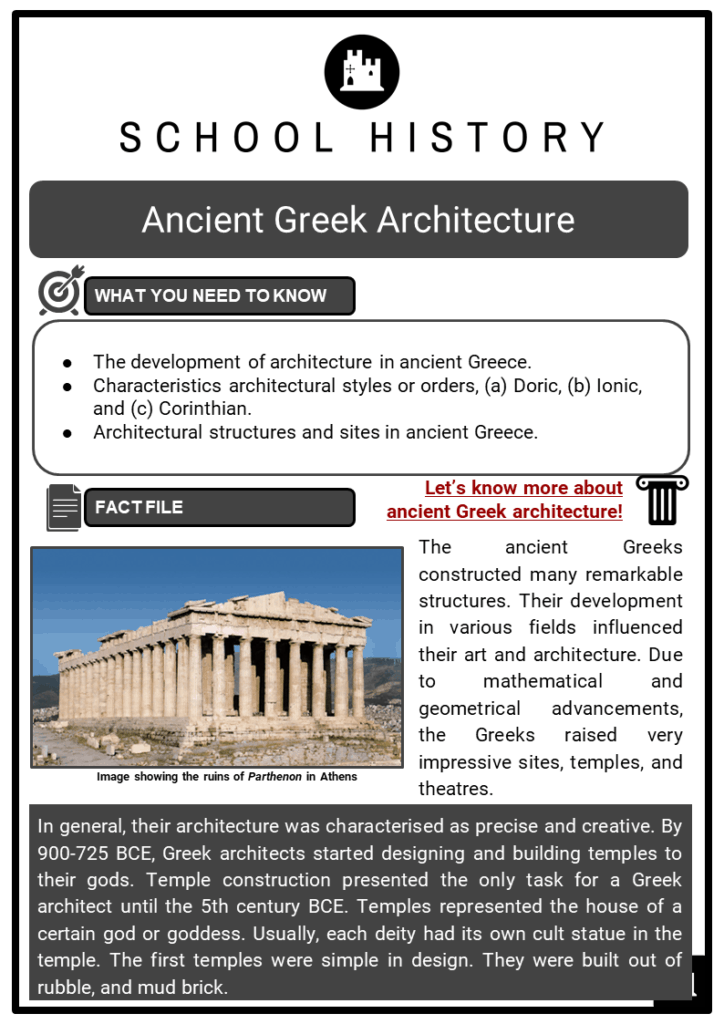 Ancient Greek Architecture Facts Worksheets Developement Of Structure