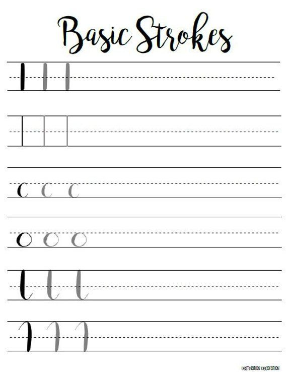 Brush Lettering Practice Worksheets Basic Strokes Basic Etsy Brush 