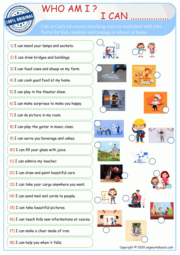Can Esl Jobs Matching Exercise Worksheet For Kids And Students PDF 