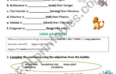 COMPARATIVE FORM POKEMON Worksheet English Worksheets For Kids Fun