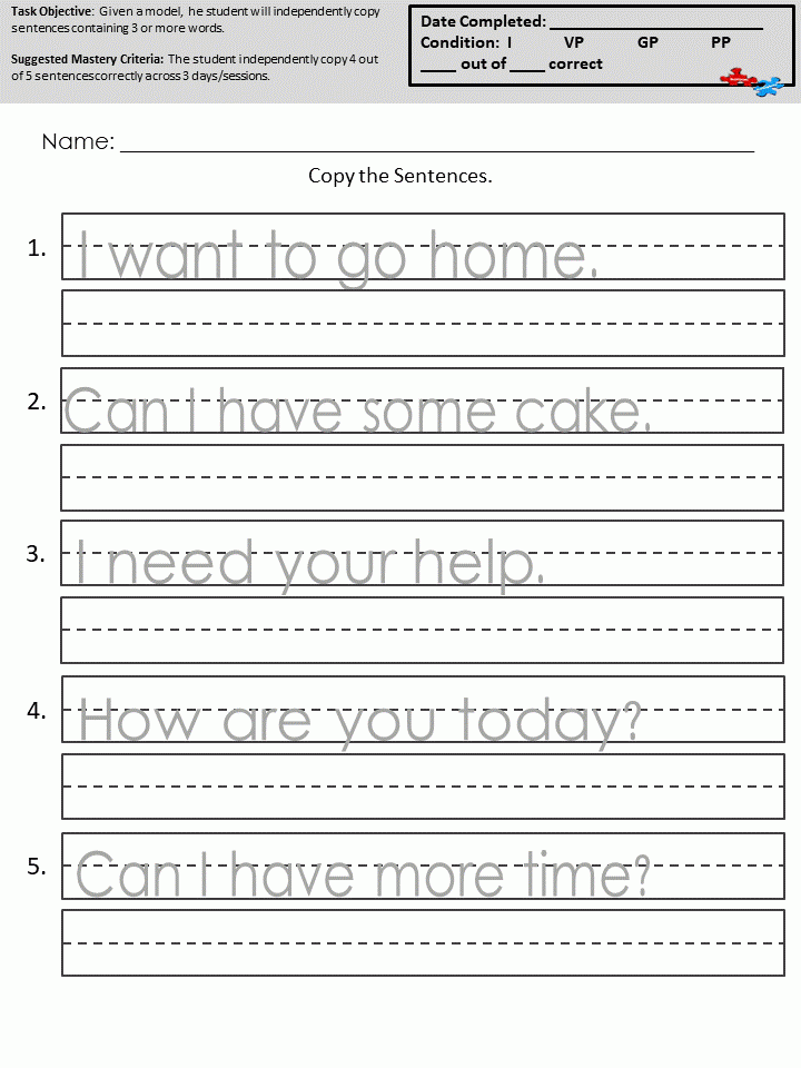 Copying Sentences Worksheets Writing Sentences Worksheets 