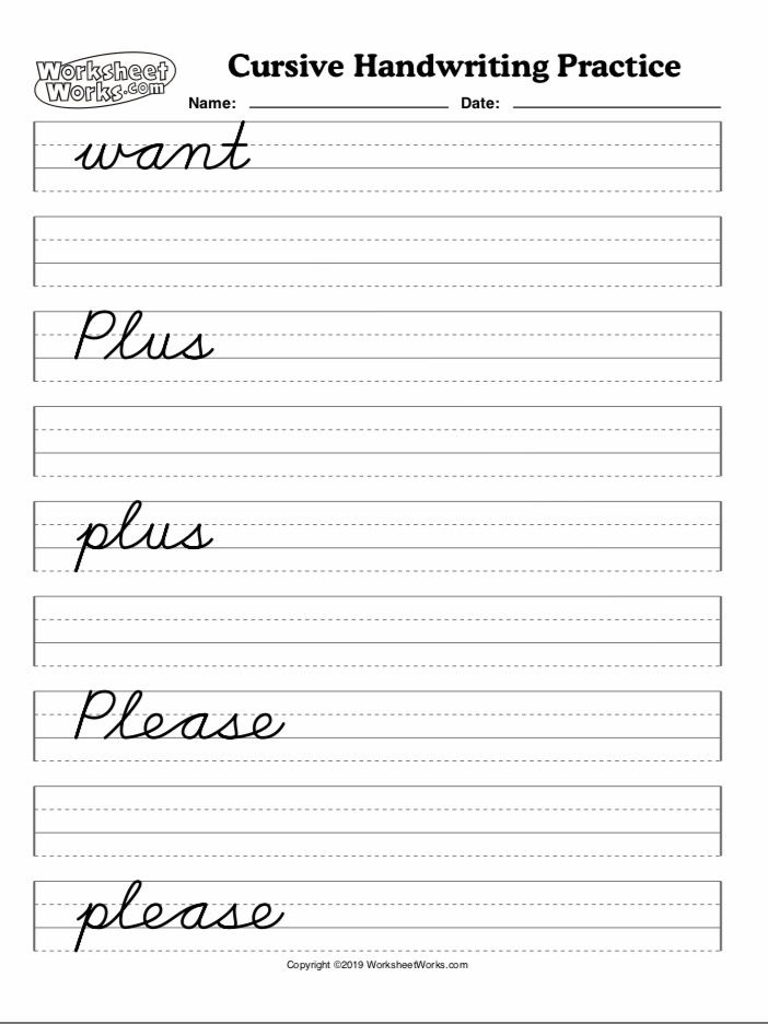 Cursive Handwriting Worksheet Works Kind Worksheets