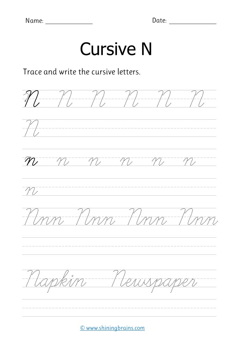 Cursive N Free Cursive Writing Worksheet For Small And Capital N Practice