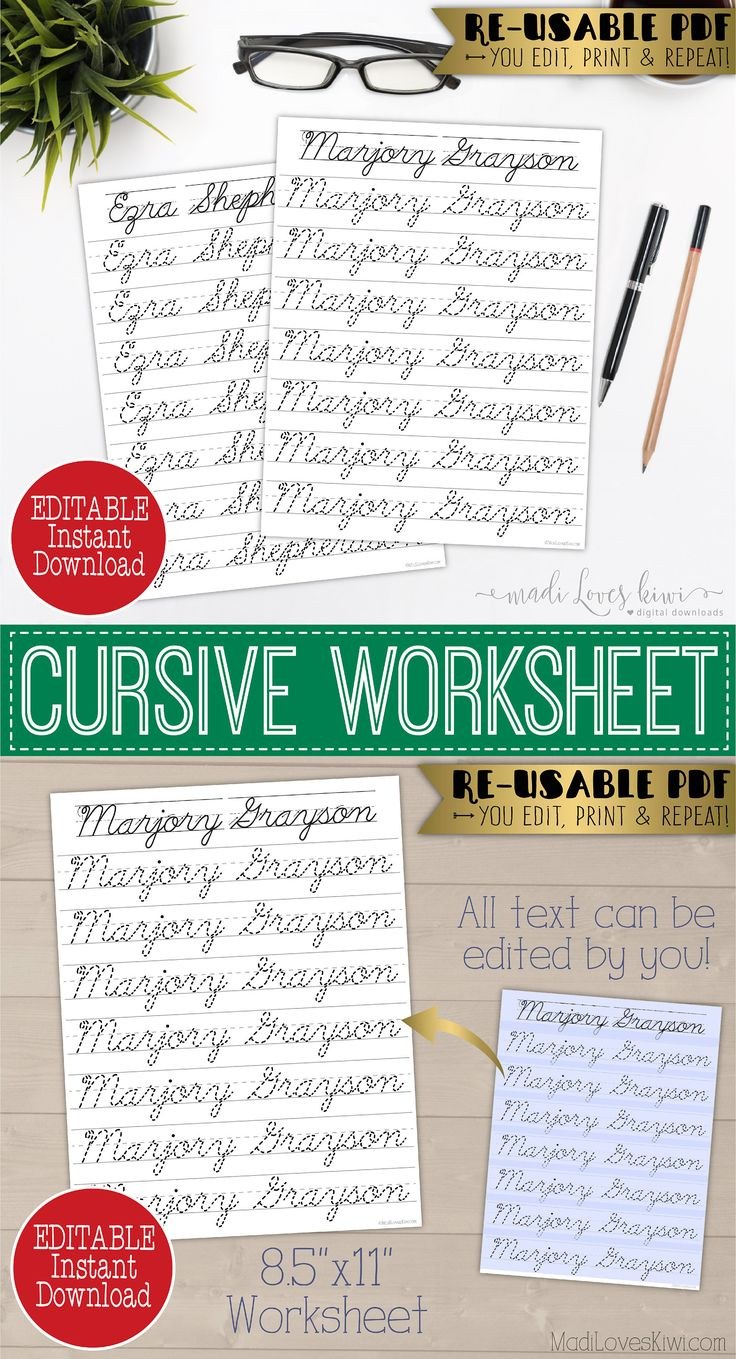 Cursive Name Writing Worksheet Editable Script Handwriting Etsy 