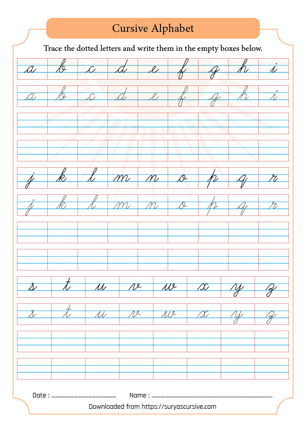 Cursive Writing A To Z Capital And Small Letters SuryasCursive
