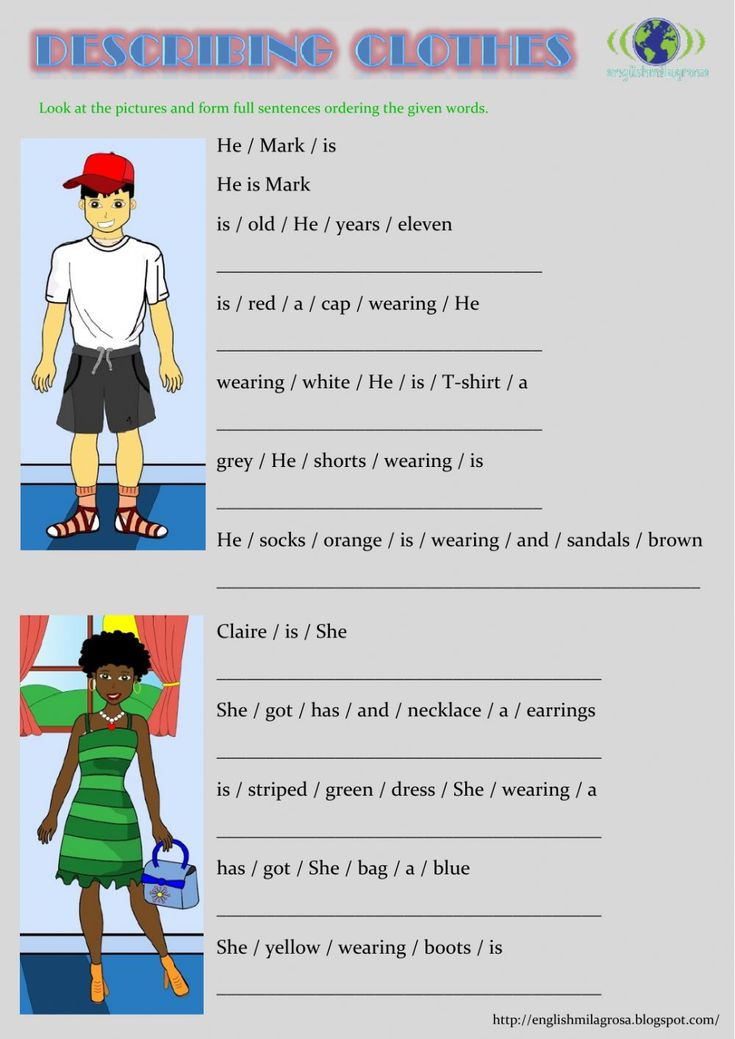 Describing Clothes Sentences Interactive Worksheet Clothes 
