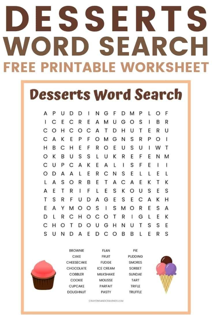 Dessert Word Search Printable Worksheet Word Find Word Searches Free 