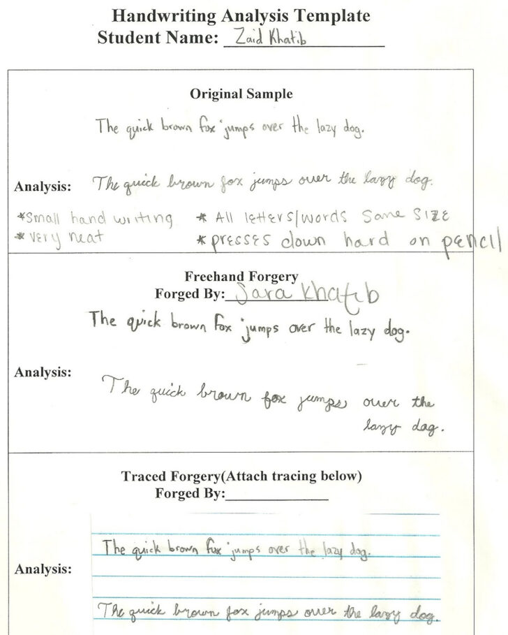 Forensic Handwriting Analysis Worksheet