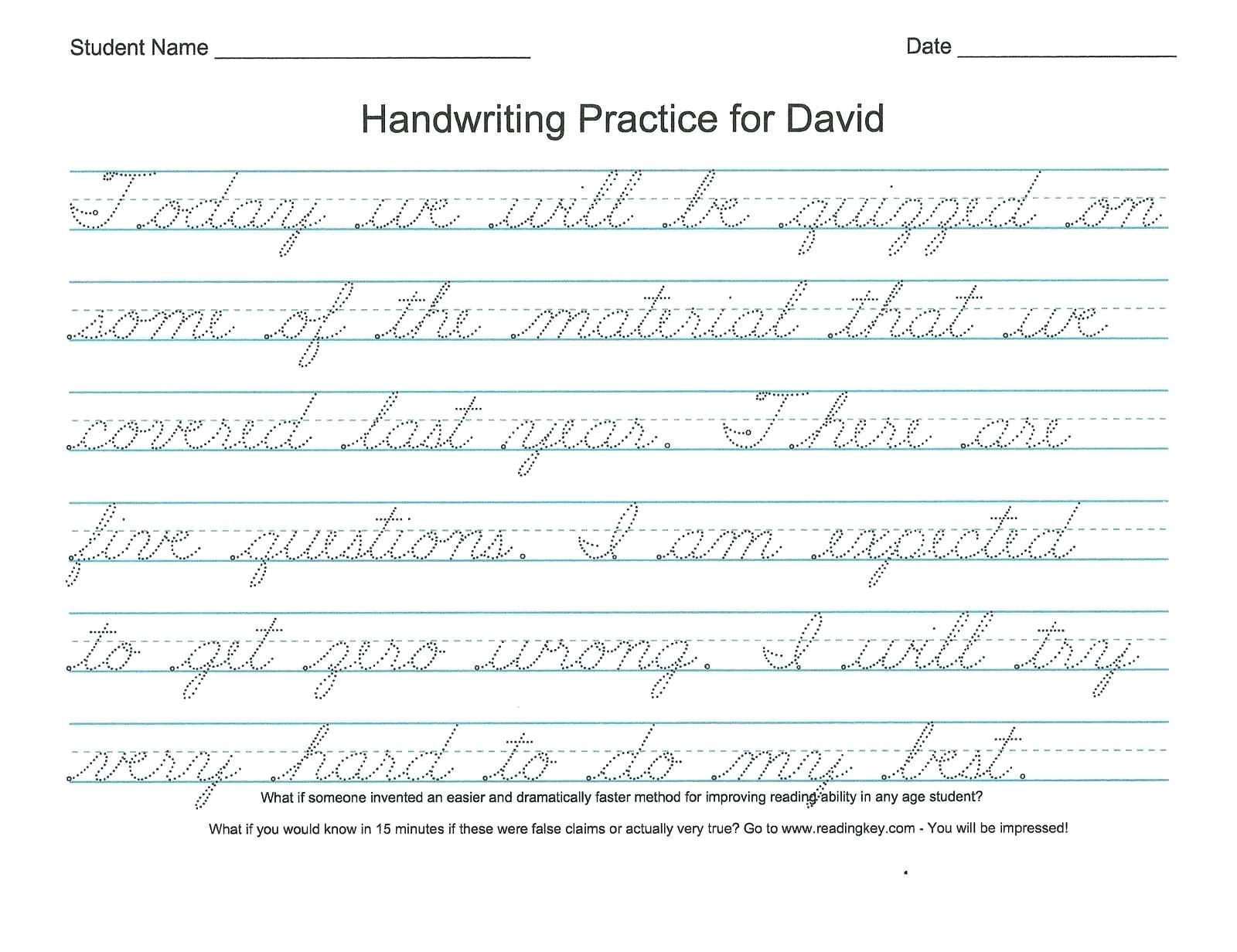 Handwriting Worksheets Name Db excel