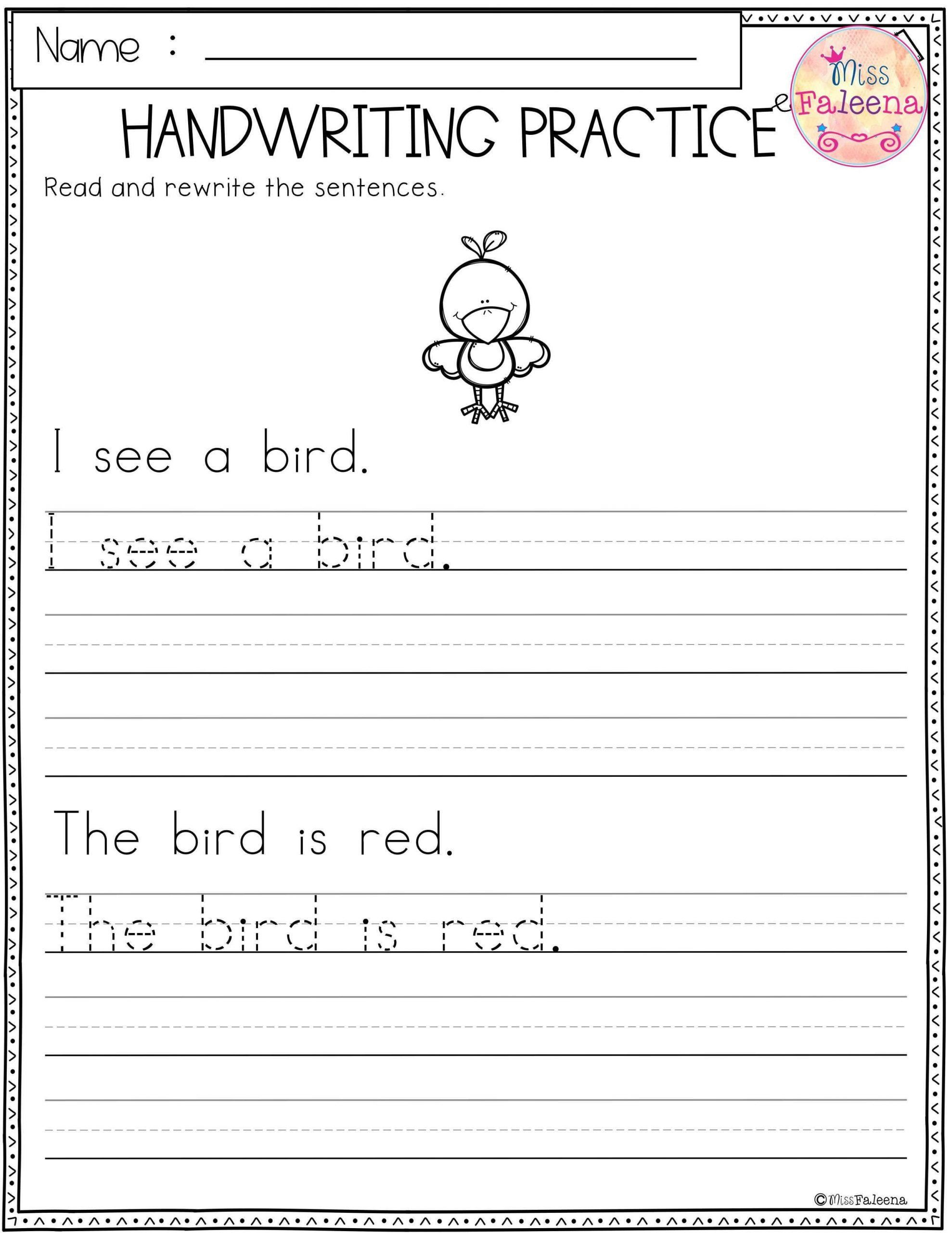 Kindergarten Sentence Writing Practice Worksheets Read Trace And Write 