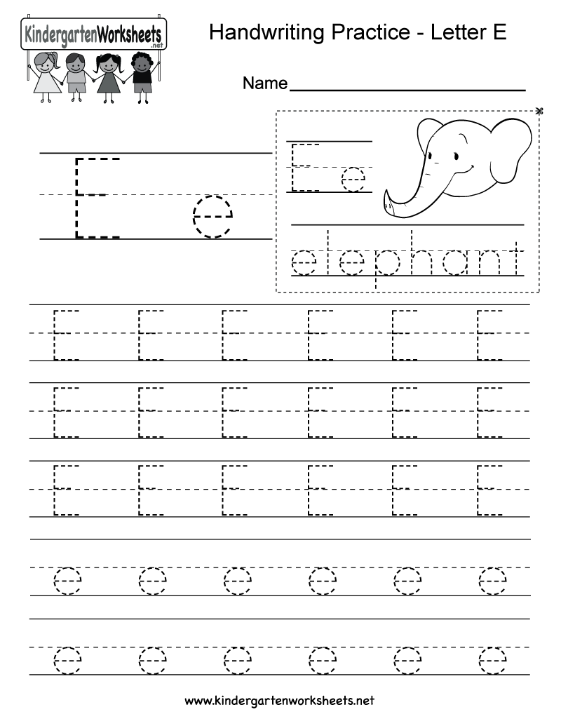 Letter E Writing Practice Worksheet Free Kindergarten English Works 