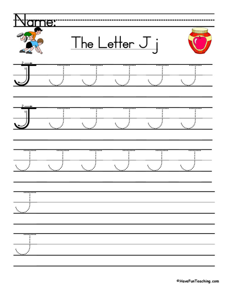 Letter J Handwriting Practice Worksheet Have Fun Teaching | Handwriting ...