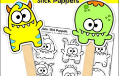 Monsters Stick Puppets Coloring Page Owl Writing Activities Pink Cat