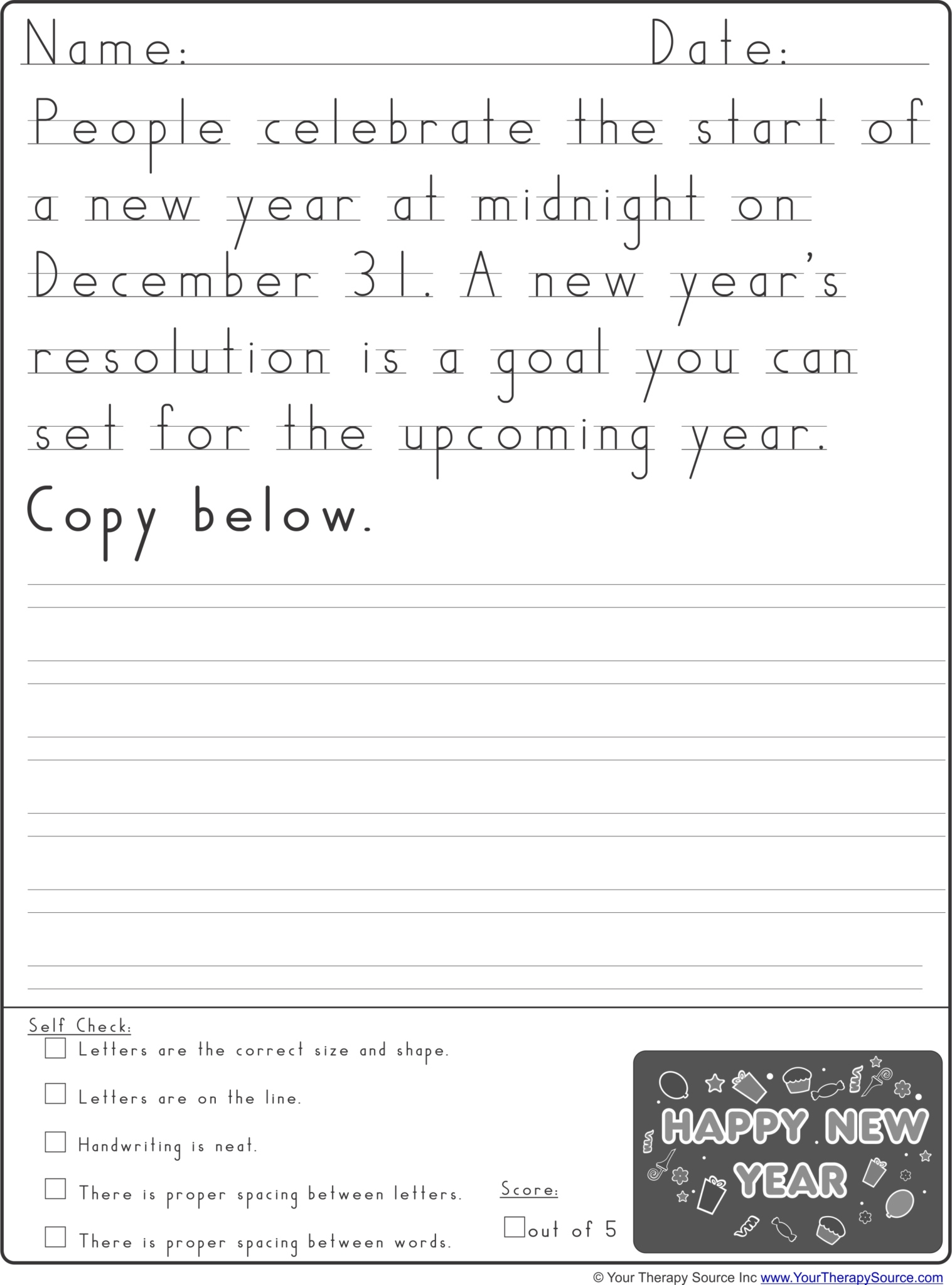 New Year Handwriting Practice Your Therapy Source