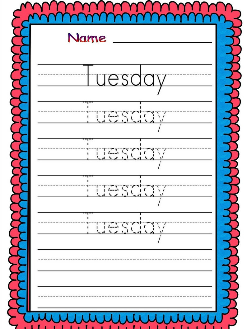 Practice Handwriting Learn Days Of The Week Tracing Worksheets Etsy
