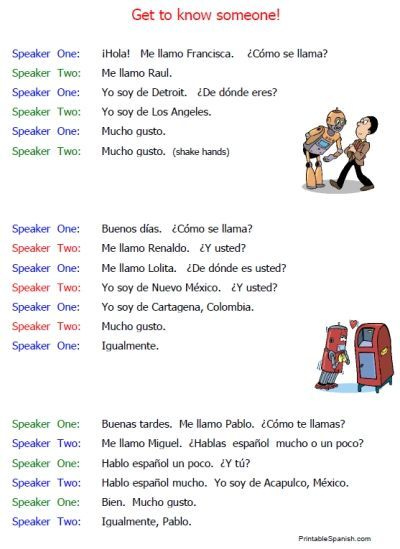 Printable Spanish Beginning Conversations Introductions Worksheets Free 