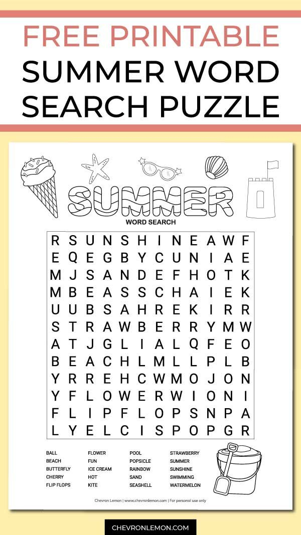 Printable Summer Word Search answer Key Summer Words Free 