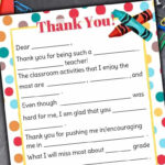 Teacher Appreciation Letter Free Printable Fill In The Blanks Template