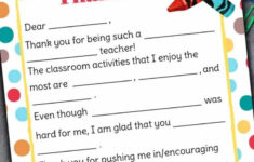 Teacher Appreciation Letter Free Printable Fill In The Blanks Template