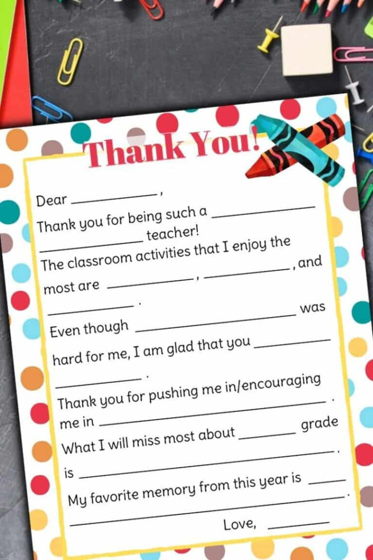 Teacher Appreciation Letter Free Printable Fill In The Blanks Template ...