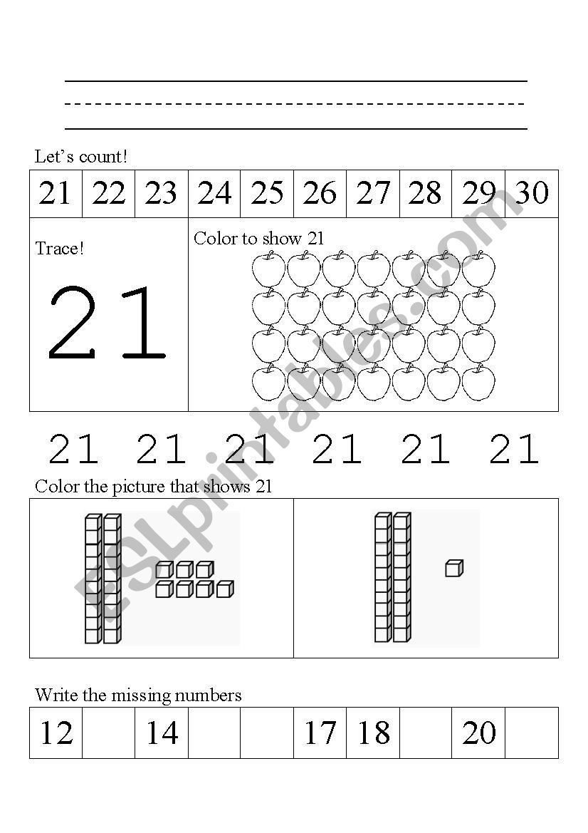 Tracing Number 21 Worksheet AlphabetWorksheetsFree