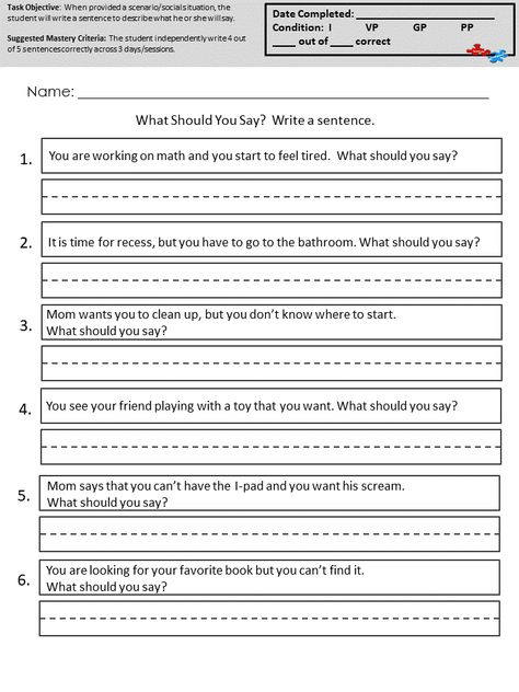 What Should You Say Writing Skills Autism Worksheets Therapy 