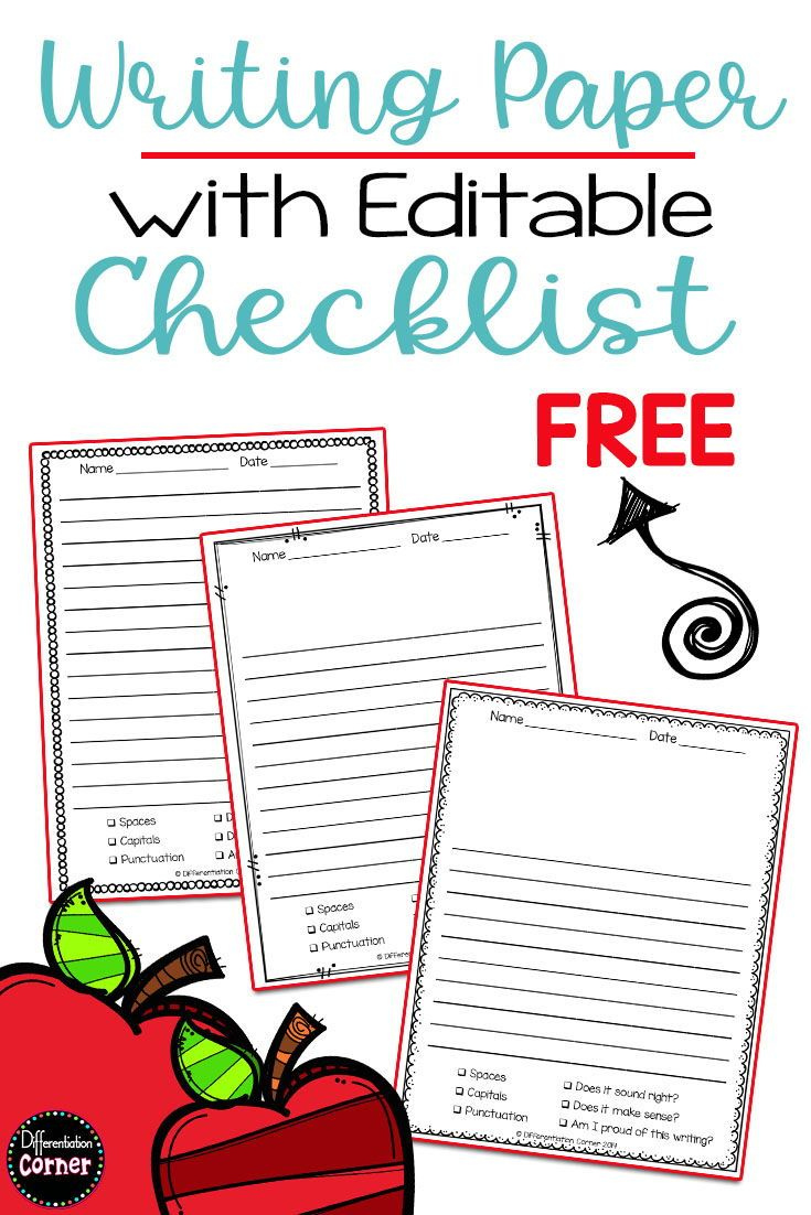 Writing Paper With Editable Writing Checklist In 2020 Writing 